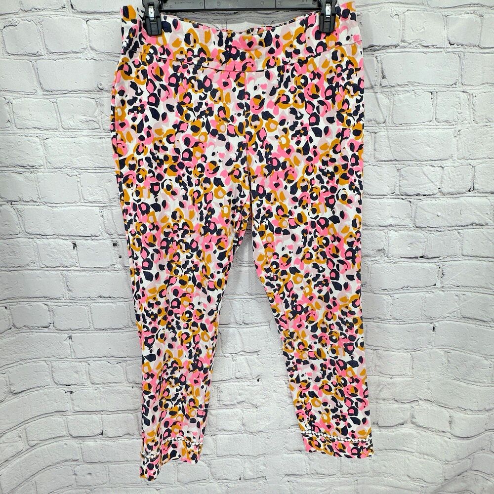 Crown & Ivy Capris Pants Women's 20W Plus Neon Leopard Lace Detail Preppy